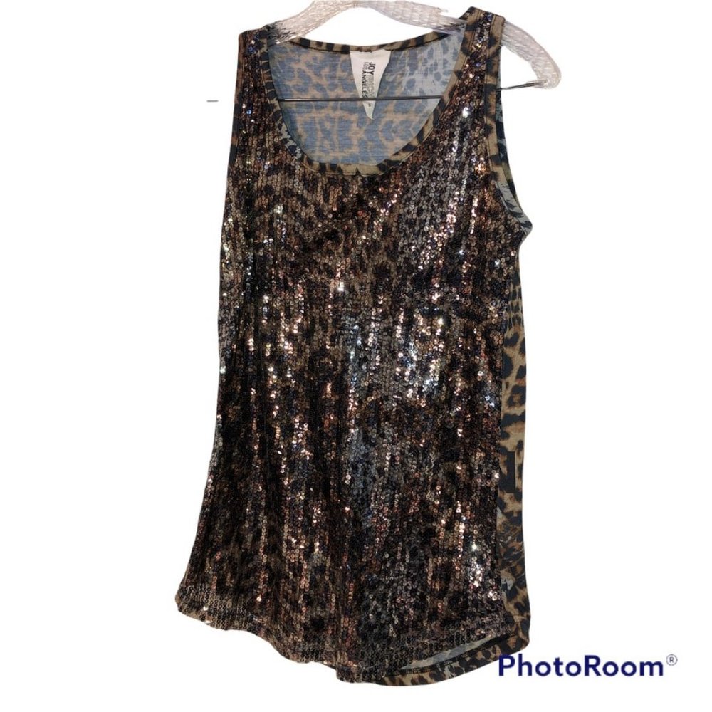 joy rich los angeles rich leopard sequin tank top S